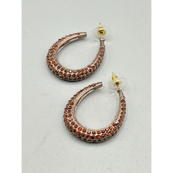 Pierced Hoops Earrings Oval Shape Dark Topaz Rhinestone Formal Jewelry - Picture 2 of 6